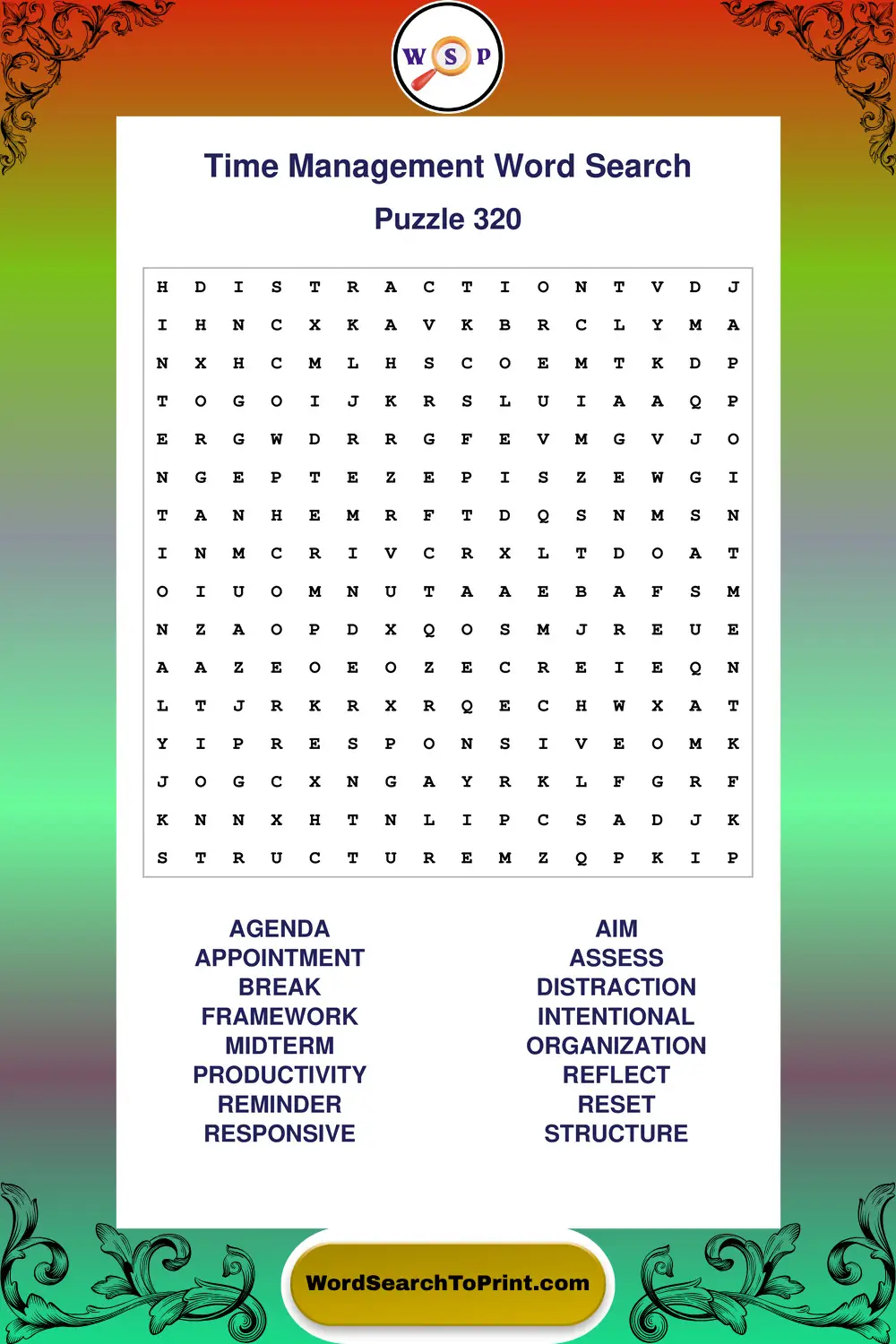 Time Management Word Search Puzzle 320