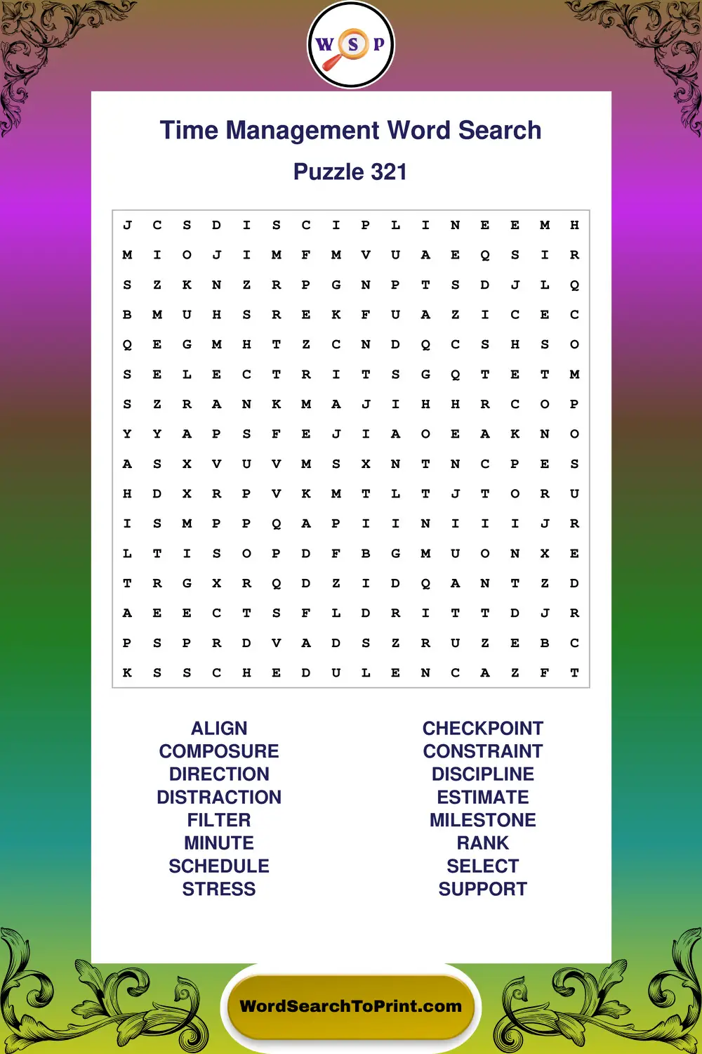 Time Management Word Search Puzzle 321