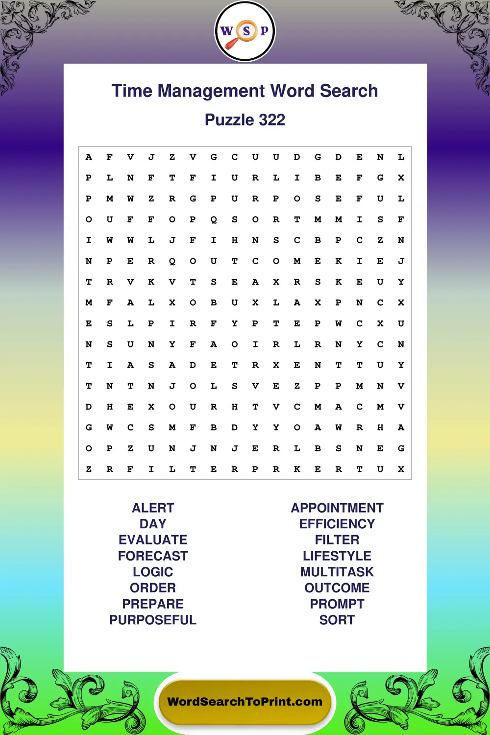 Time Management Word Search Puzzle 322