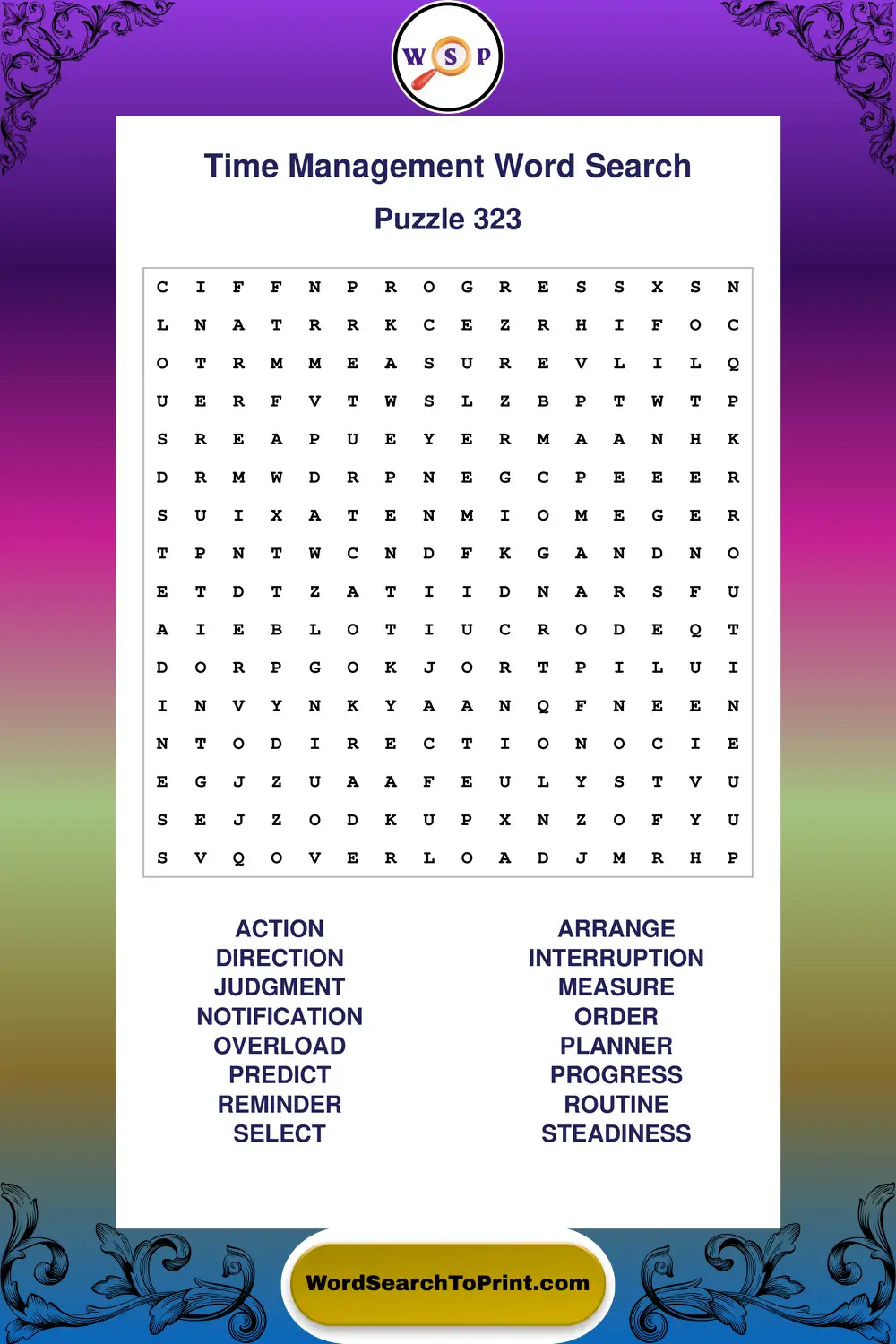 Time Management Word Search Puzzle 323