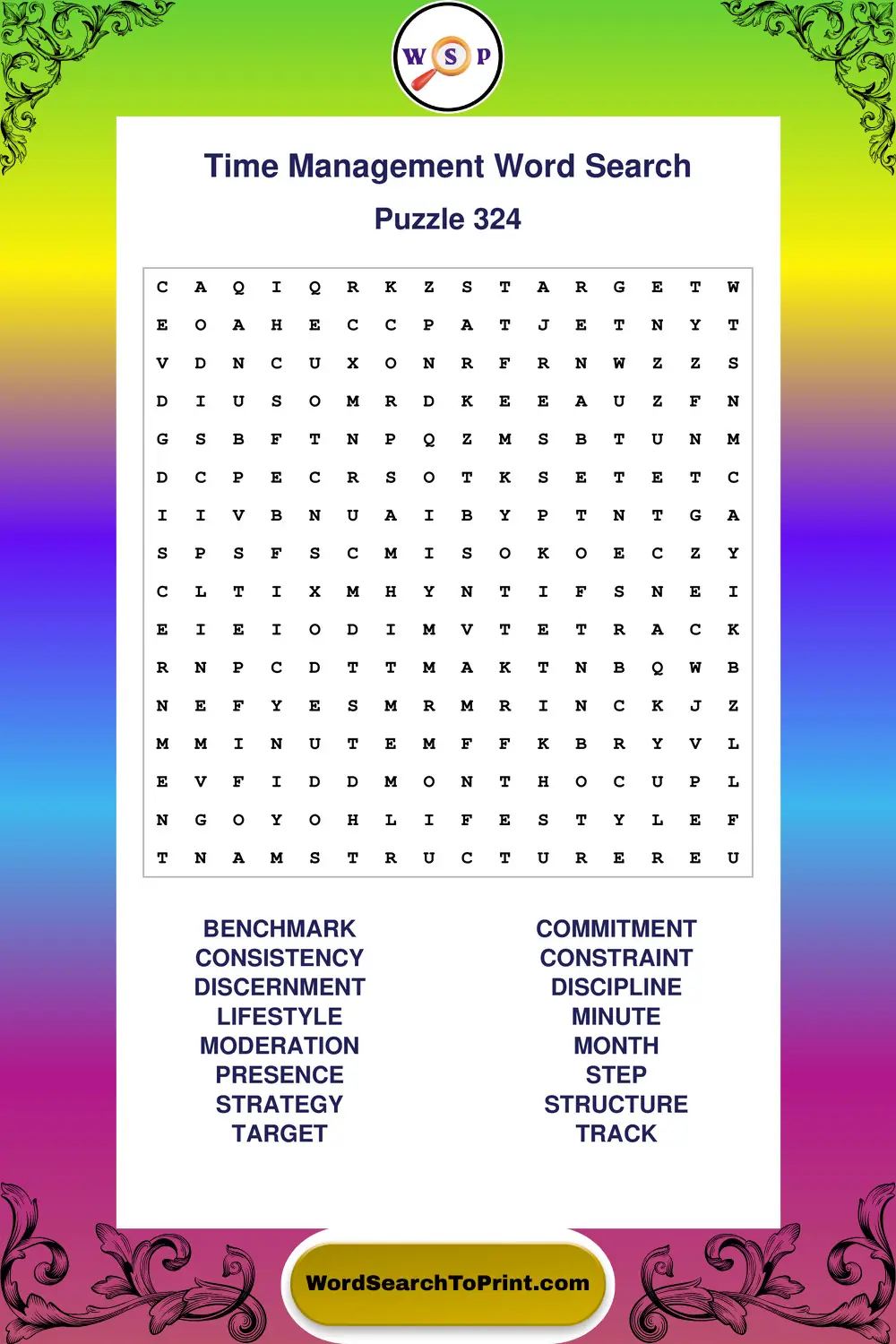 Time Management Word Search Puzzle 324