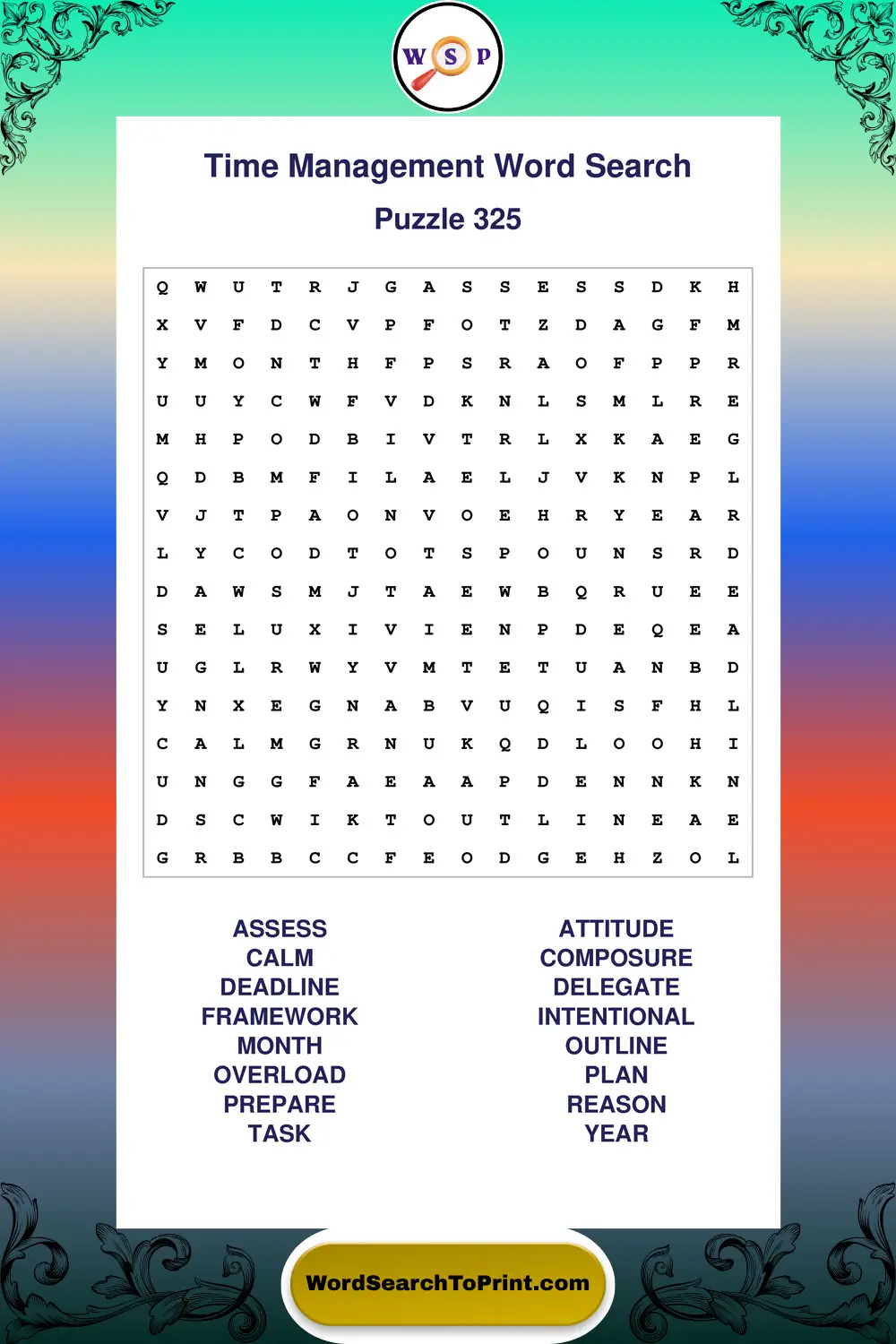 Time Management Word Search Puzzle 325