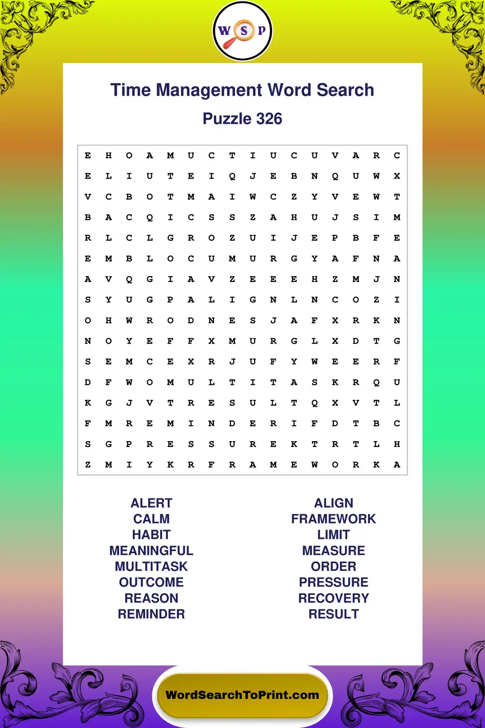 Time Management Word Search Puzzle 326