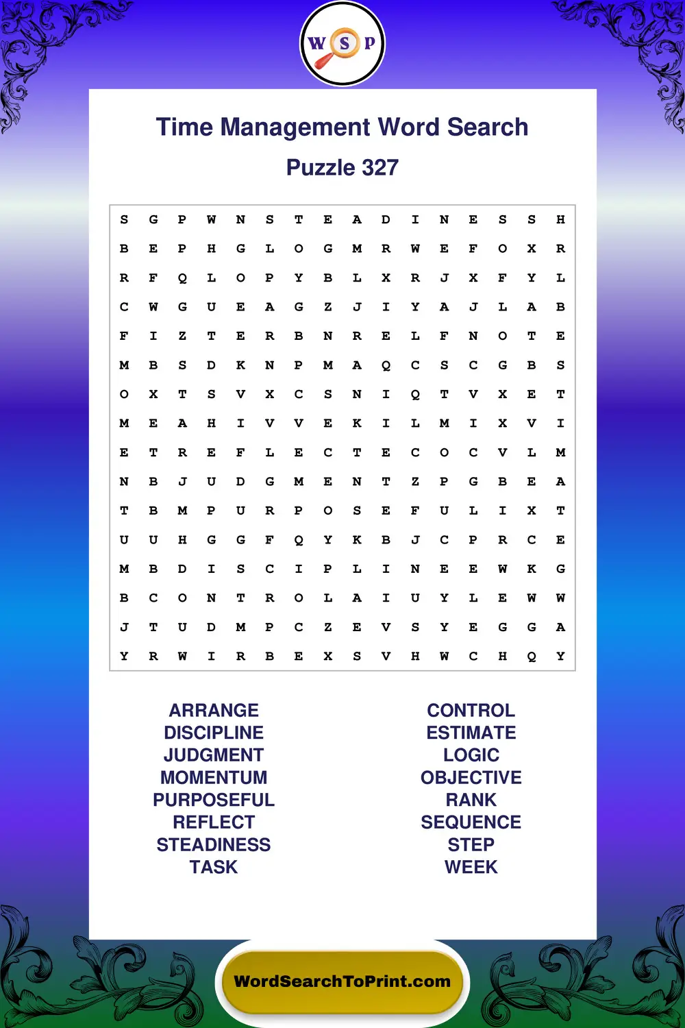 Time Management Word Search Puzzle 327