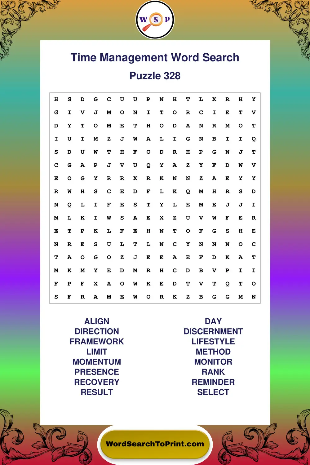 Time Management Word Search Puzzle 328