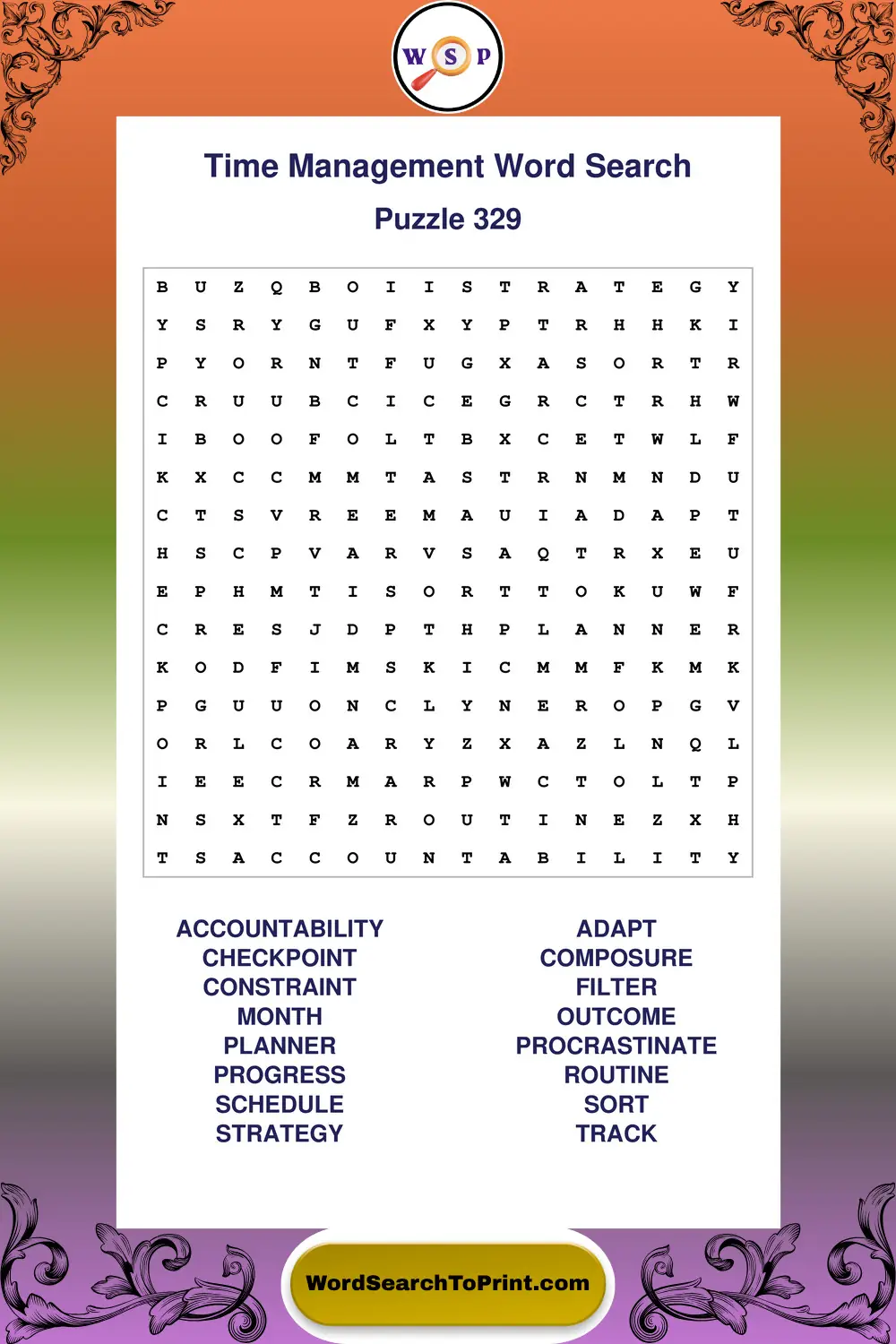 Time Management Word Search Puzzle 329