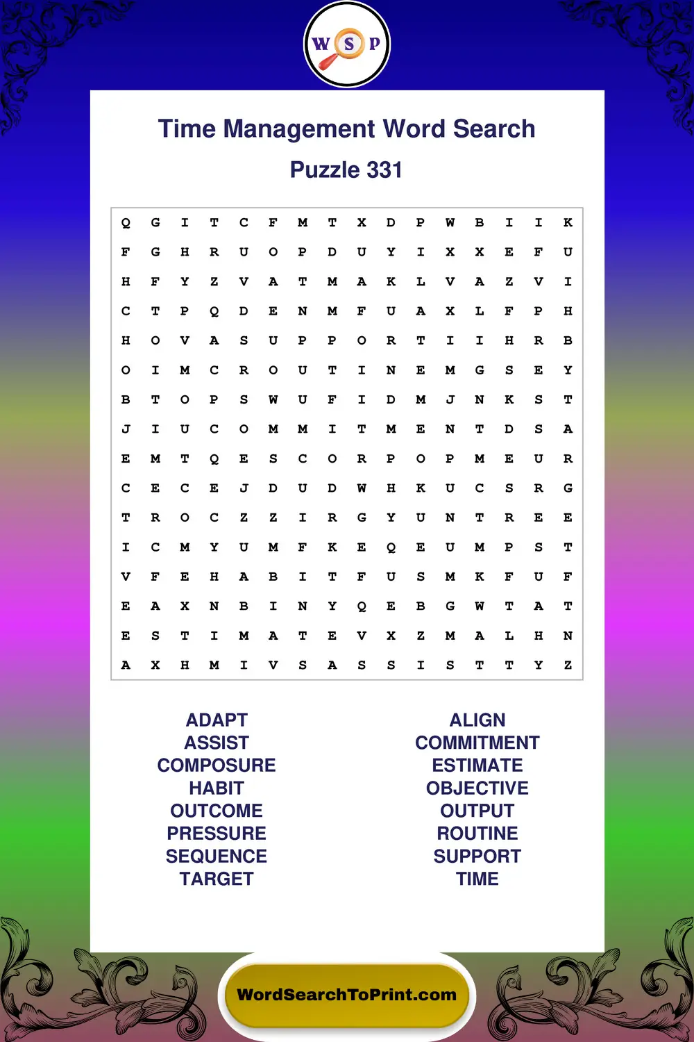 Time Management Word Search Puzzle 331
