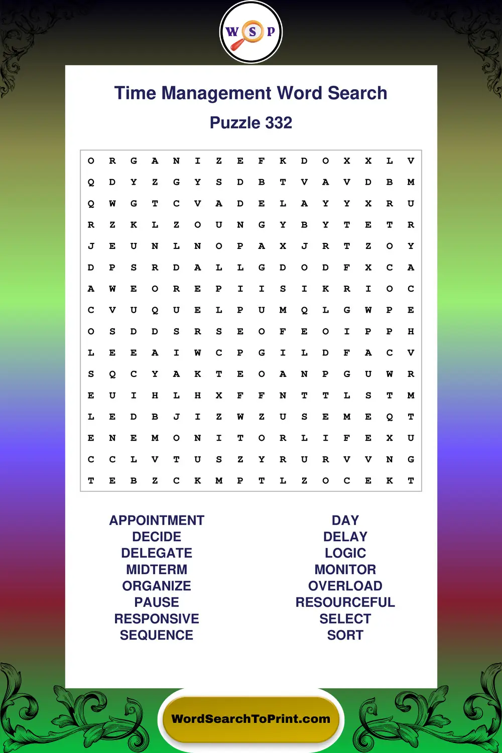 Time Management Word Search Puzzle 332