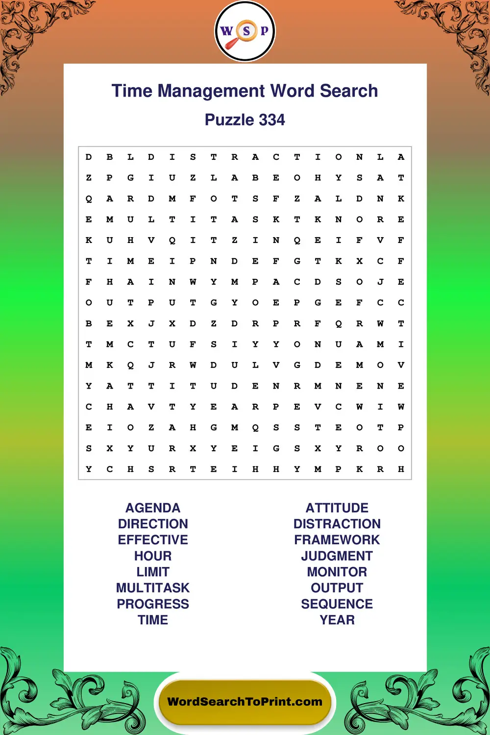 Time Management Word Search Puzzle 334