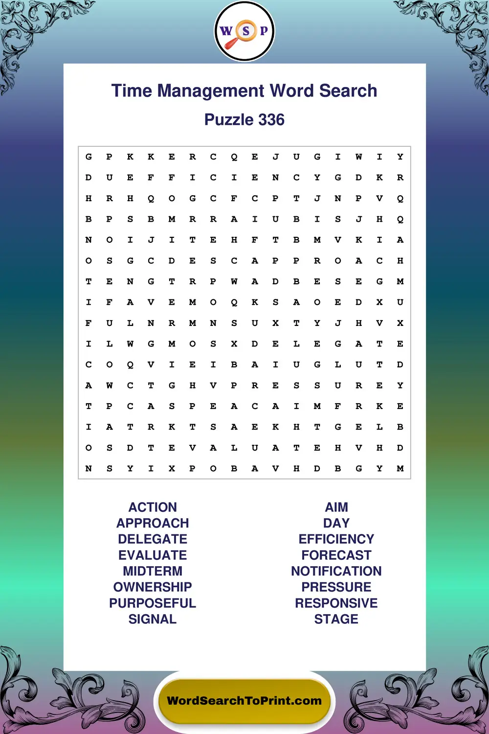 Time Management Word Search Puzzle 336