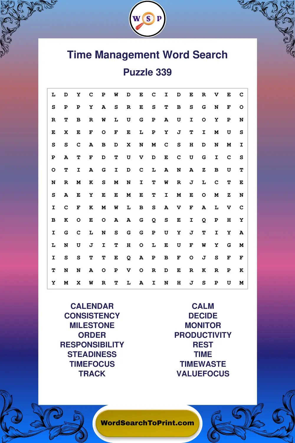 Time Management Word Search Puzzle 339