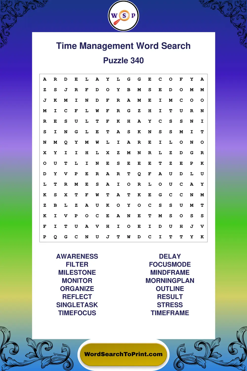 Time Management Word Search Puzzle 340
