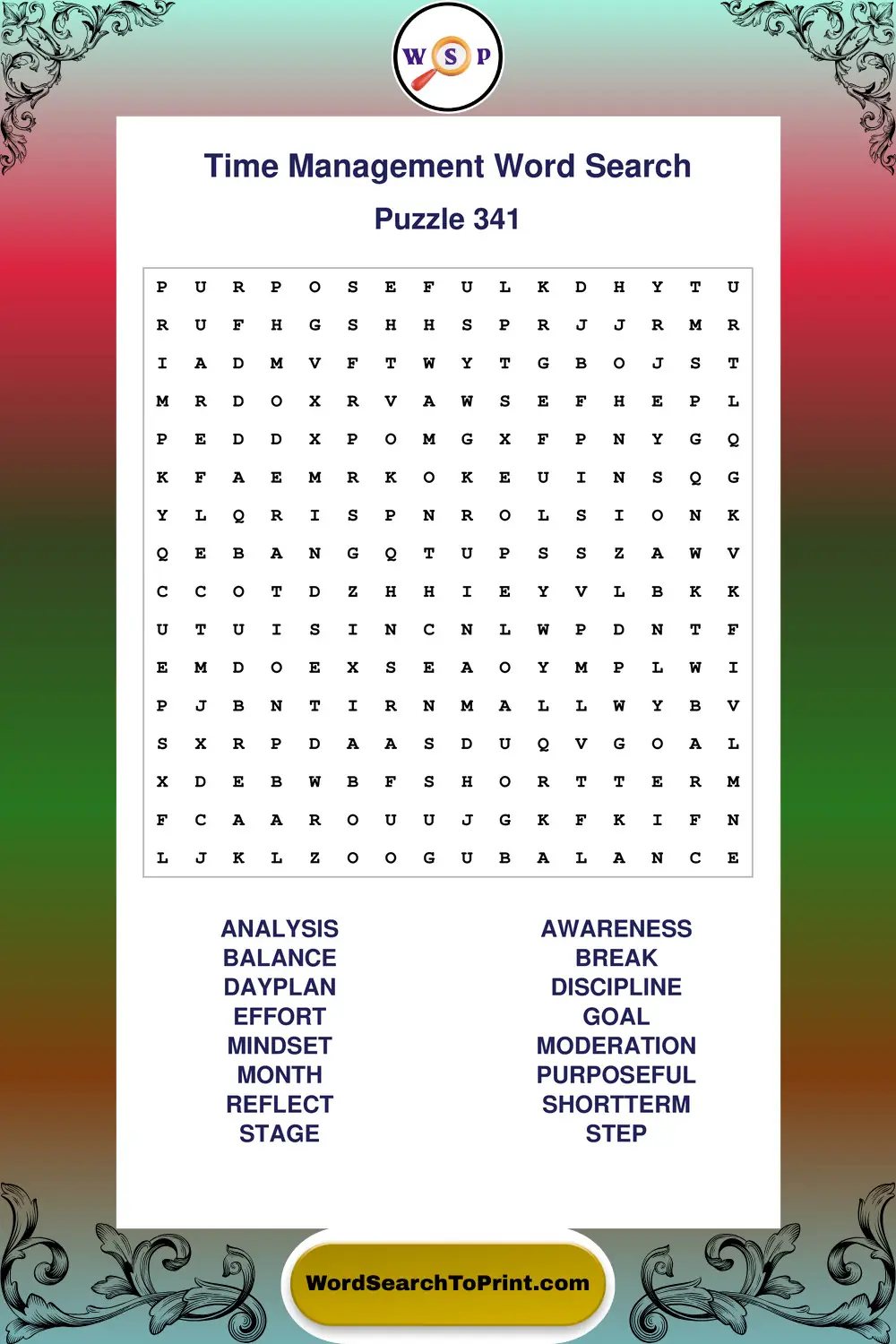 Time Management Word Search Puzzle 341