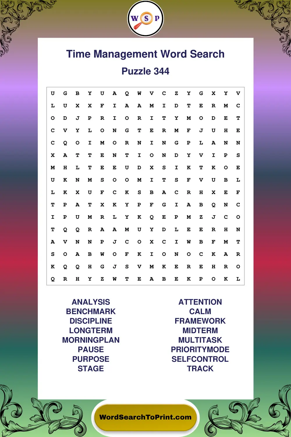 Time Management Word Search Puzzle 344