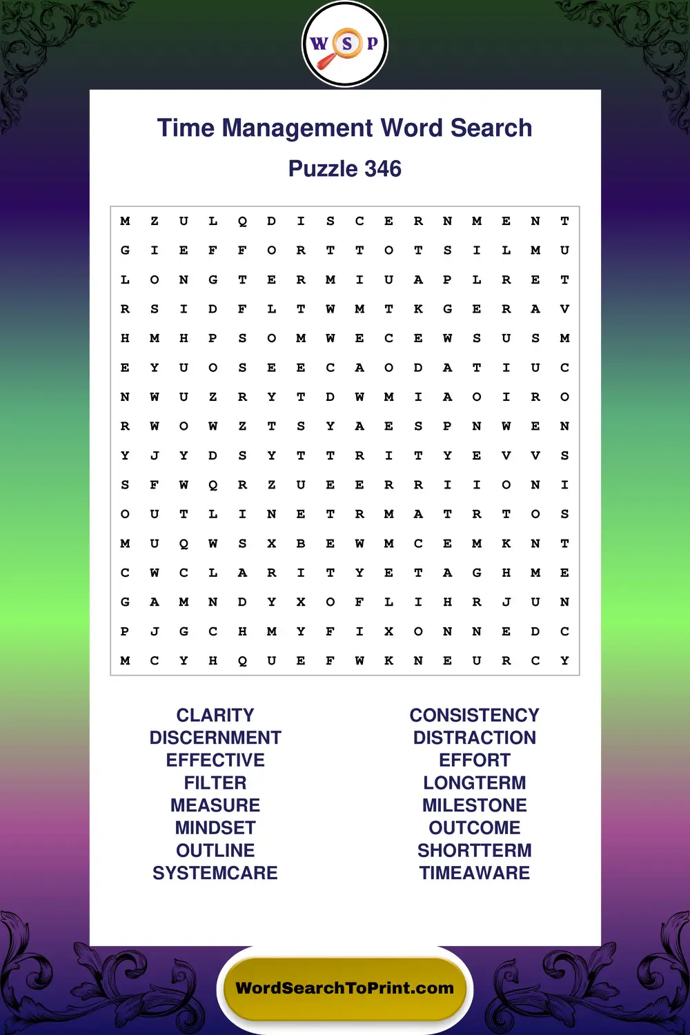 Time Management Word Search Puzzle 346