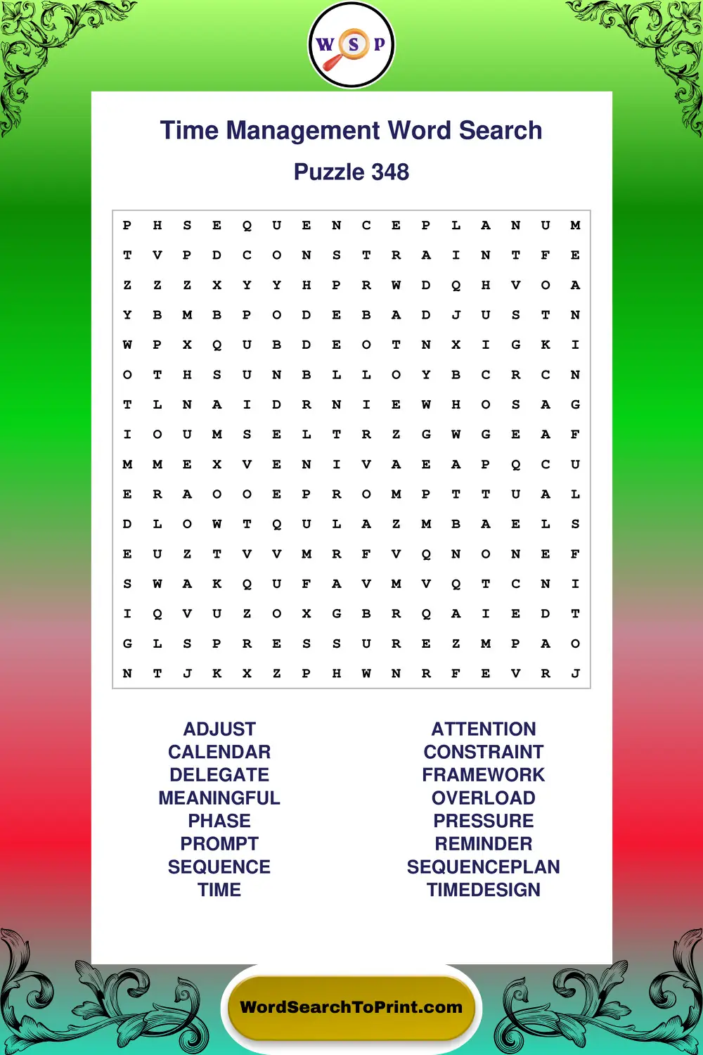 Time Management Word Search Puzzle 348