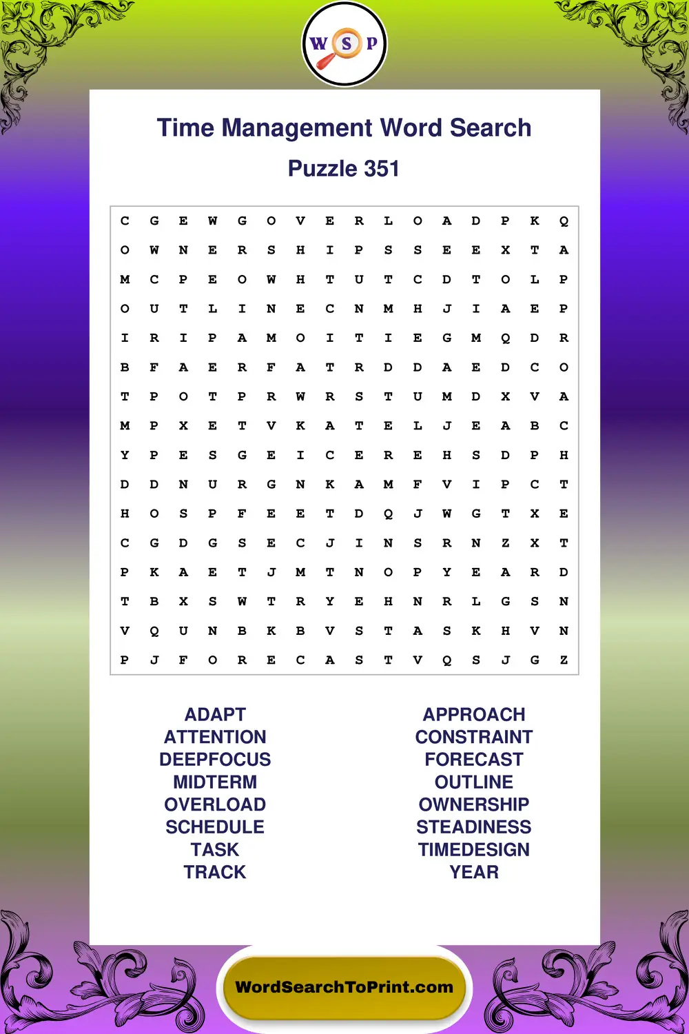 Time Management Word Search Puzzle 351