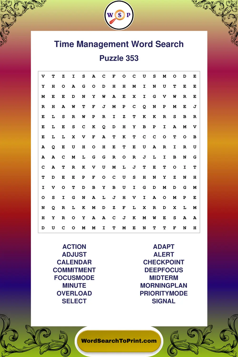 Time Management Word Search Puzzle 353