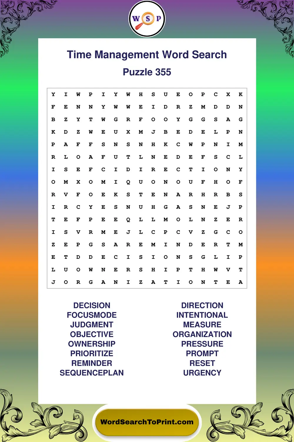 Time Management Word Search Puzzle 355