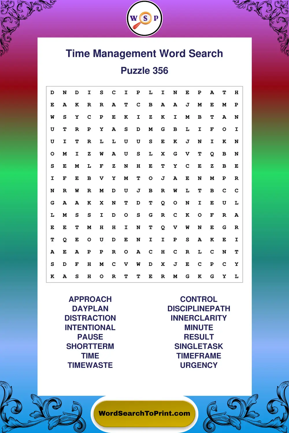 Time Management Word Search Puzzle 356