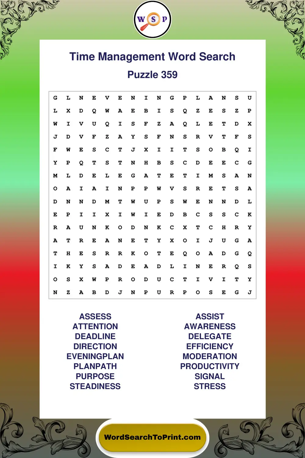 Time Management Word Search Puzzle 359