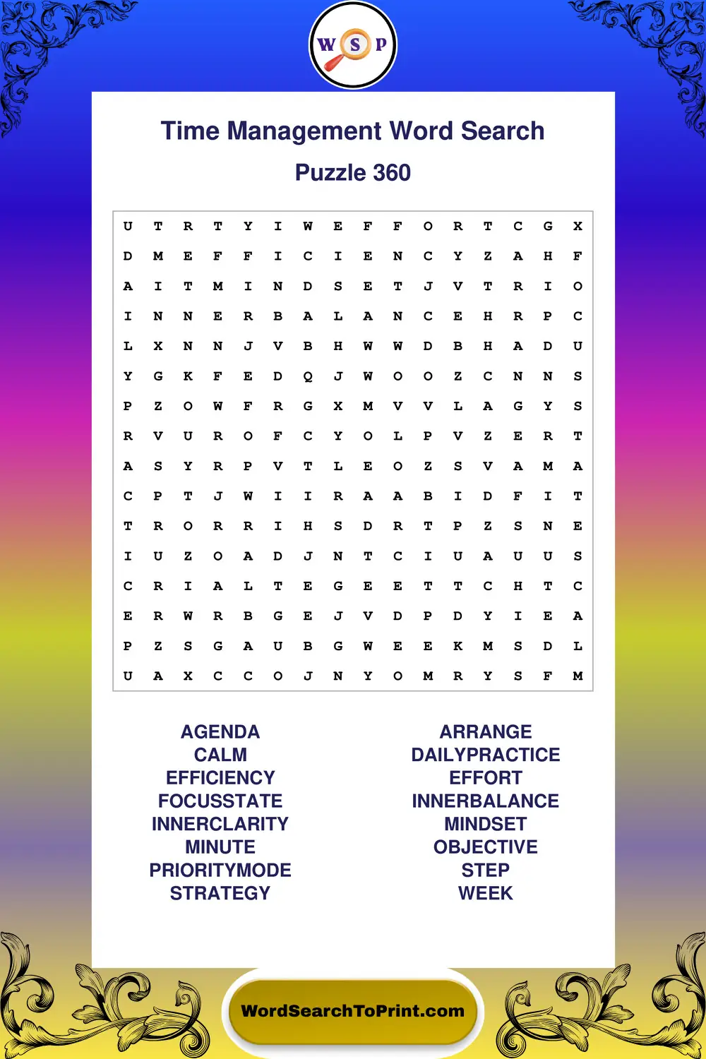 Time Management Word Search Puzzle 360