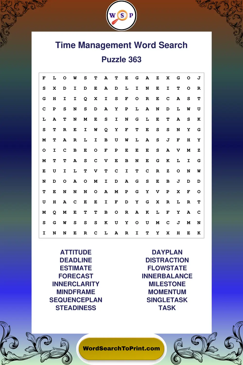 Time Management Word Search Puzzle 363