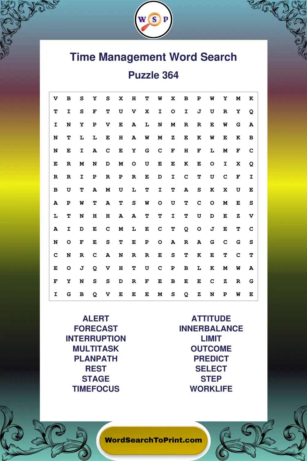 Time Management Word Search Puzzle 364