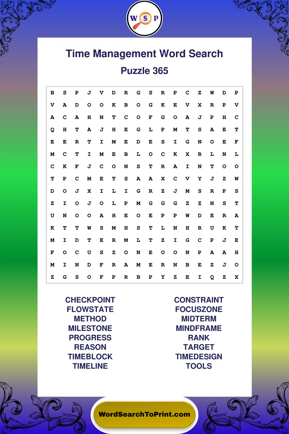 Time Management Word Search Puzzle 365