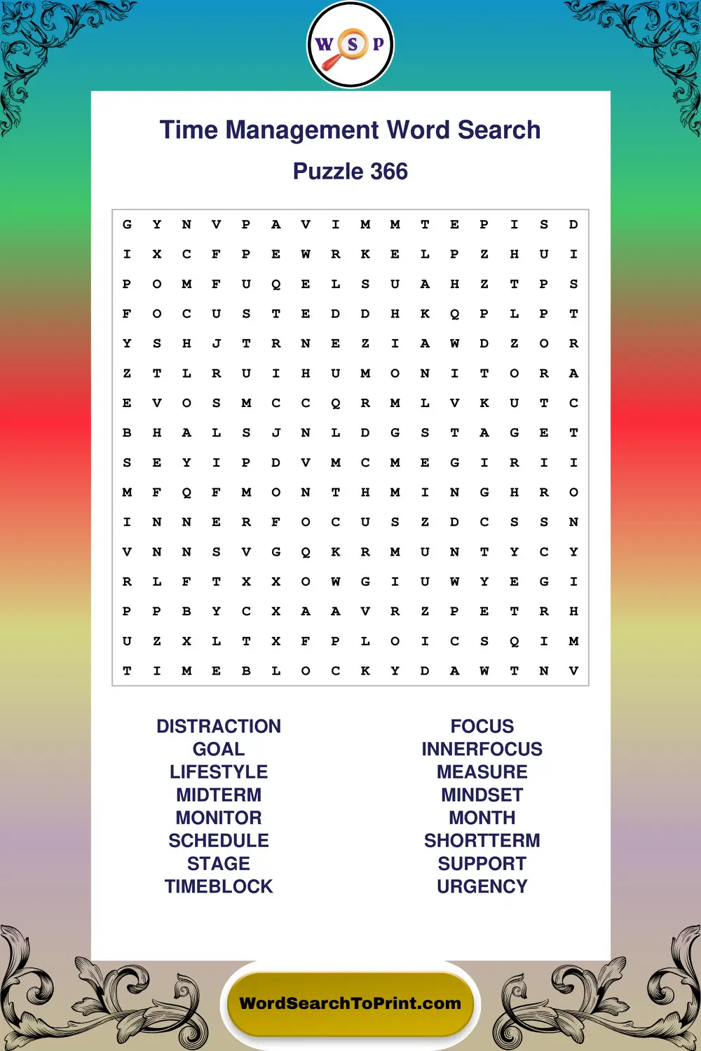Time Management Word Search Puzzle 366