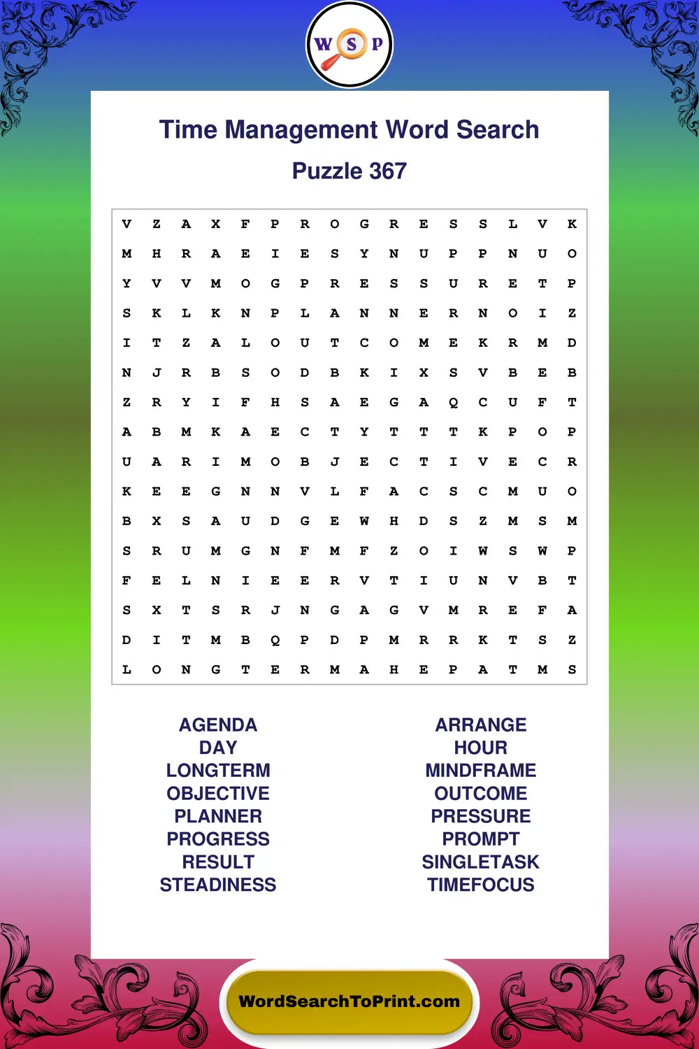 Time Management Word Search Puzzle 367