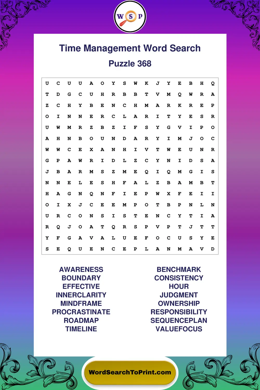 Time Management Word Search Puzzle 368
