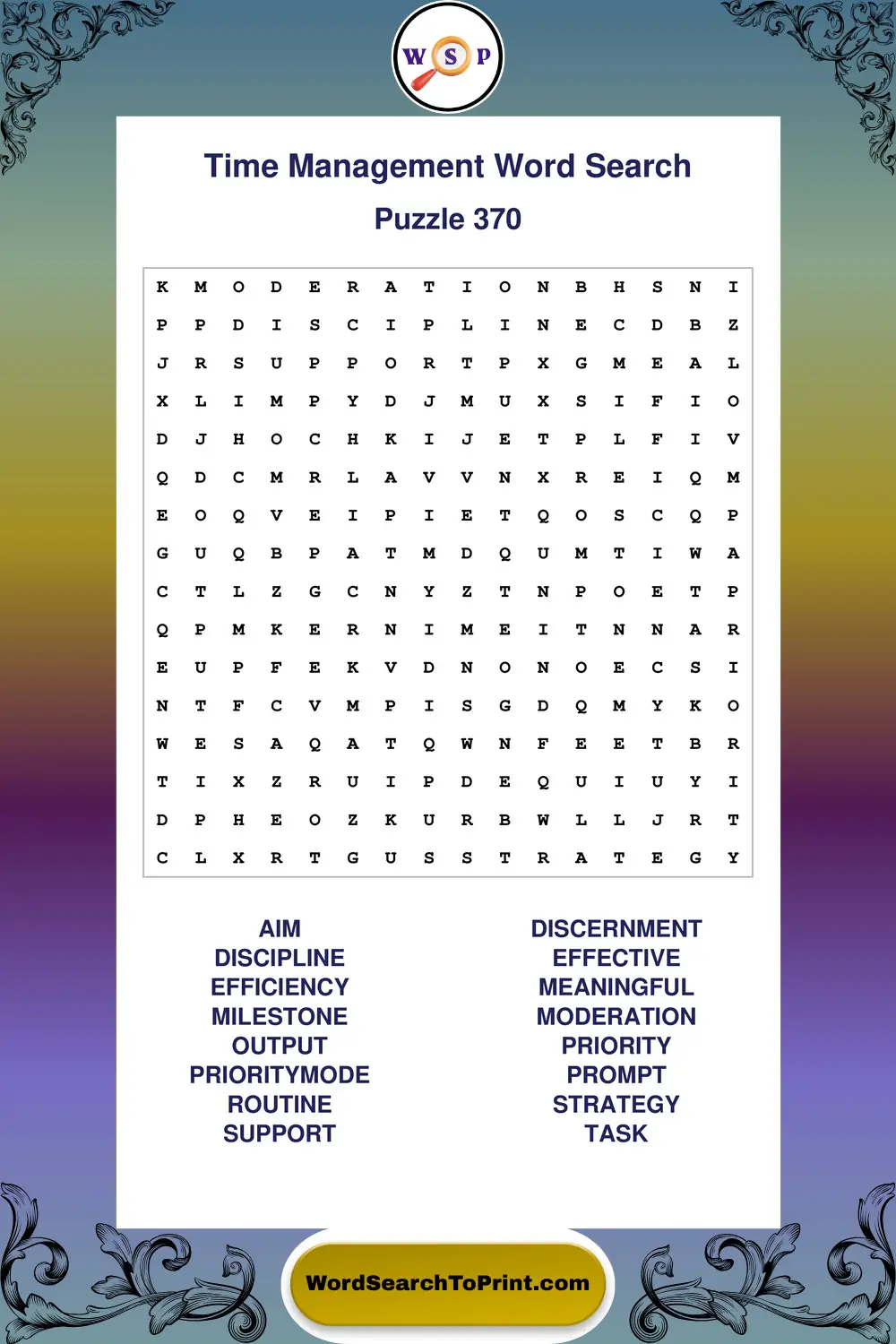 Time Management Word Search Puzzle 370