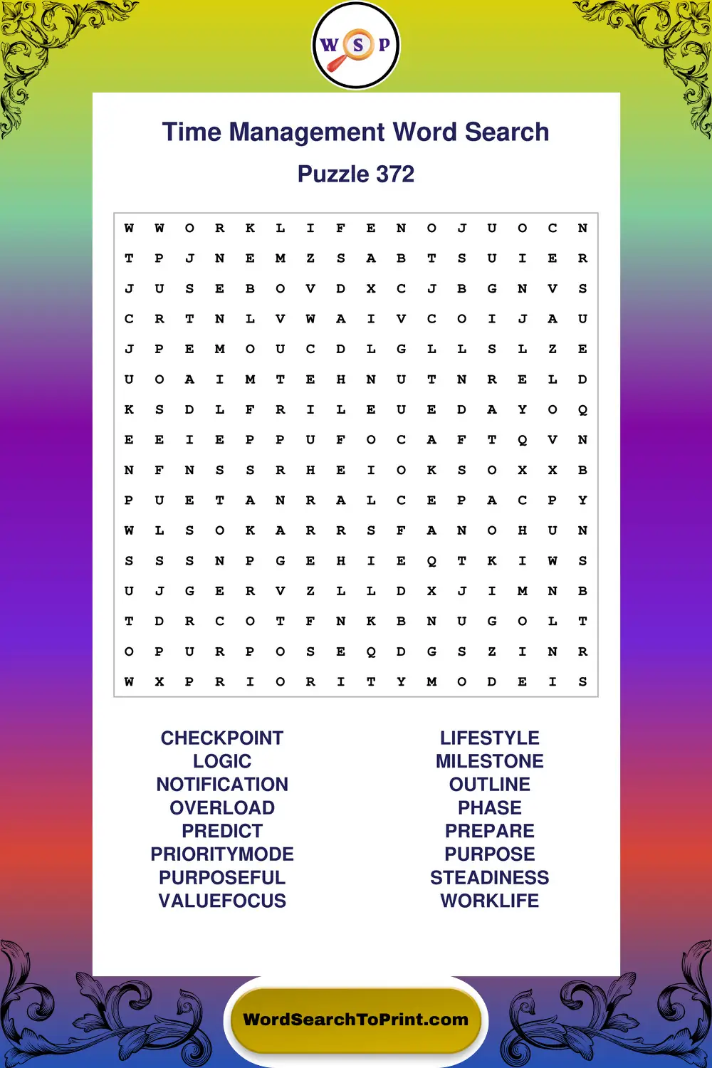 Time Management Word Search Puzzle 372