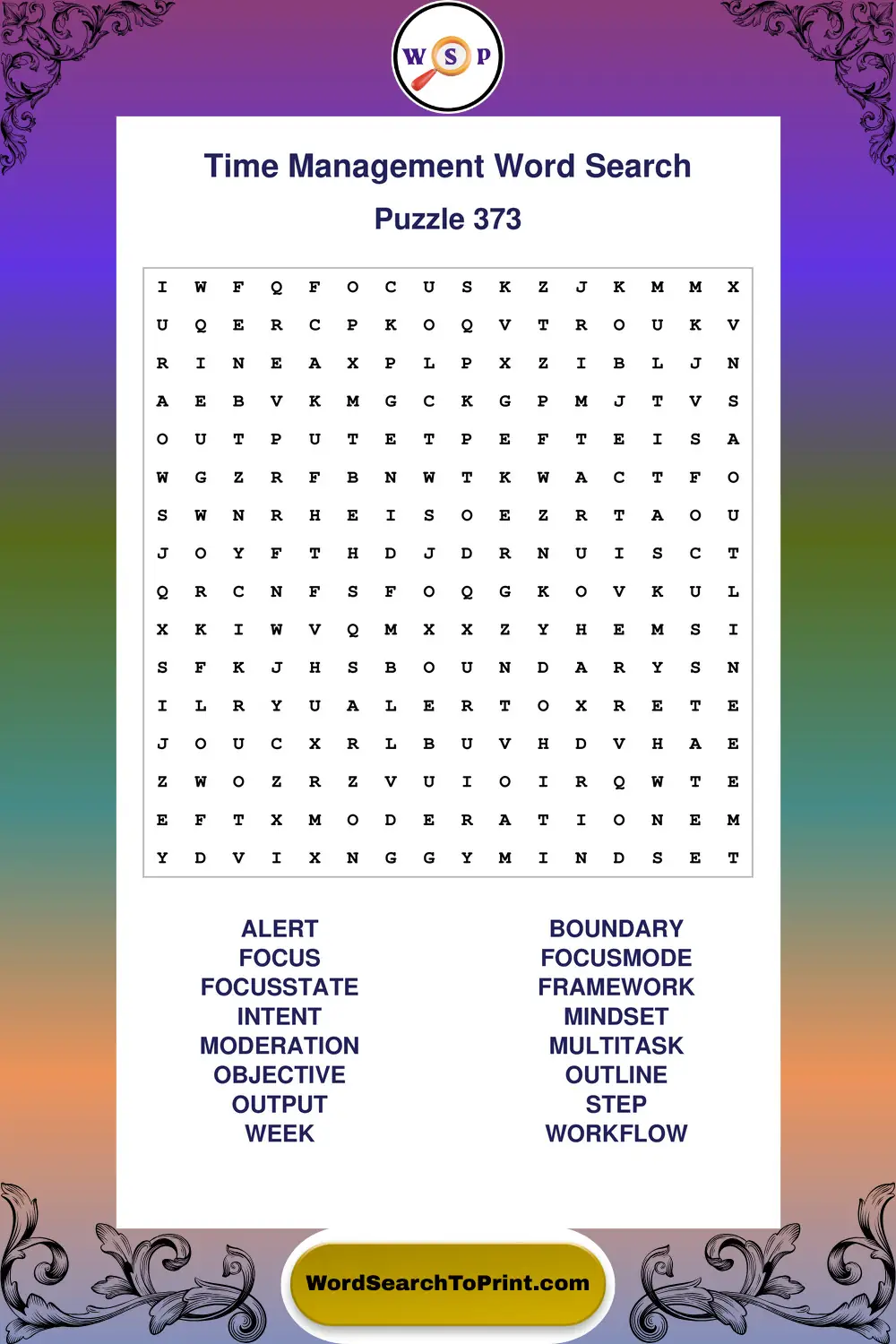 Time Management Word Search Puzzle 373