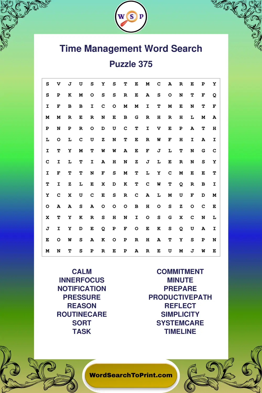 Time Management Word Search Puzzle 375