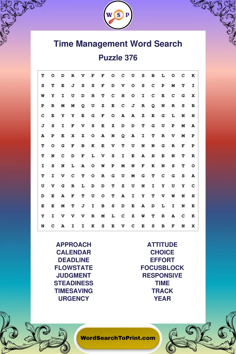 Time Management Word Search Puzzle 376