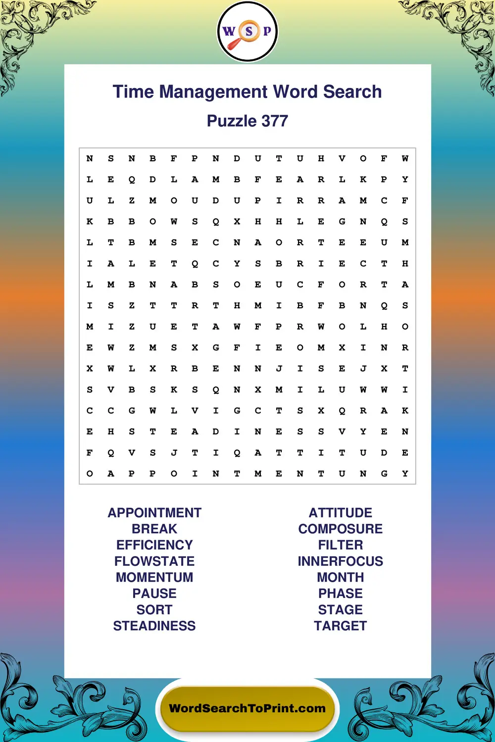 Time Management Word Search Puzzle 377