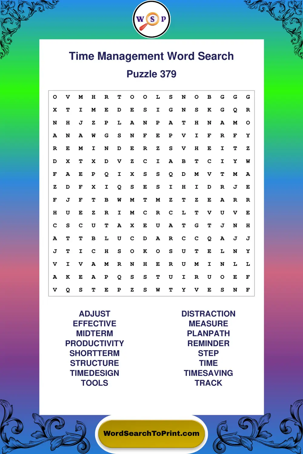 Time Management Word Search Puzzle 379
