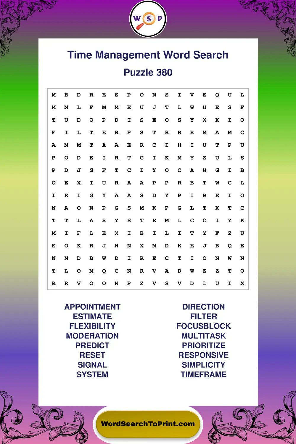 Time Management Word Search Puzzle 380