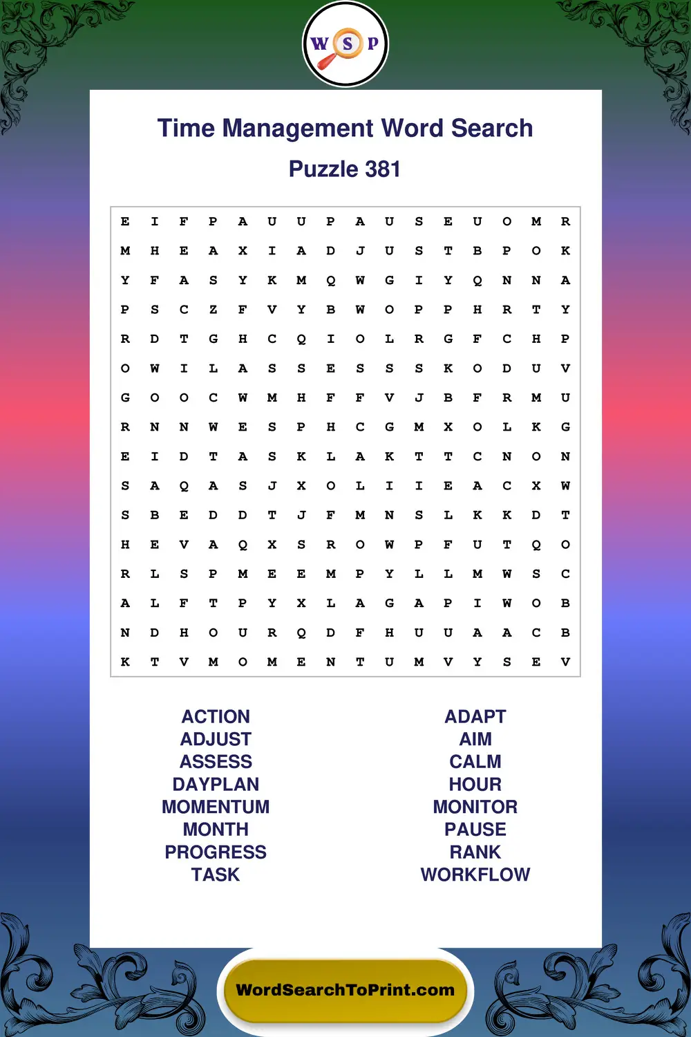Time Management Word Search Puzzle 381