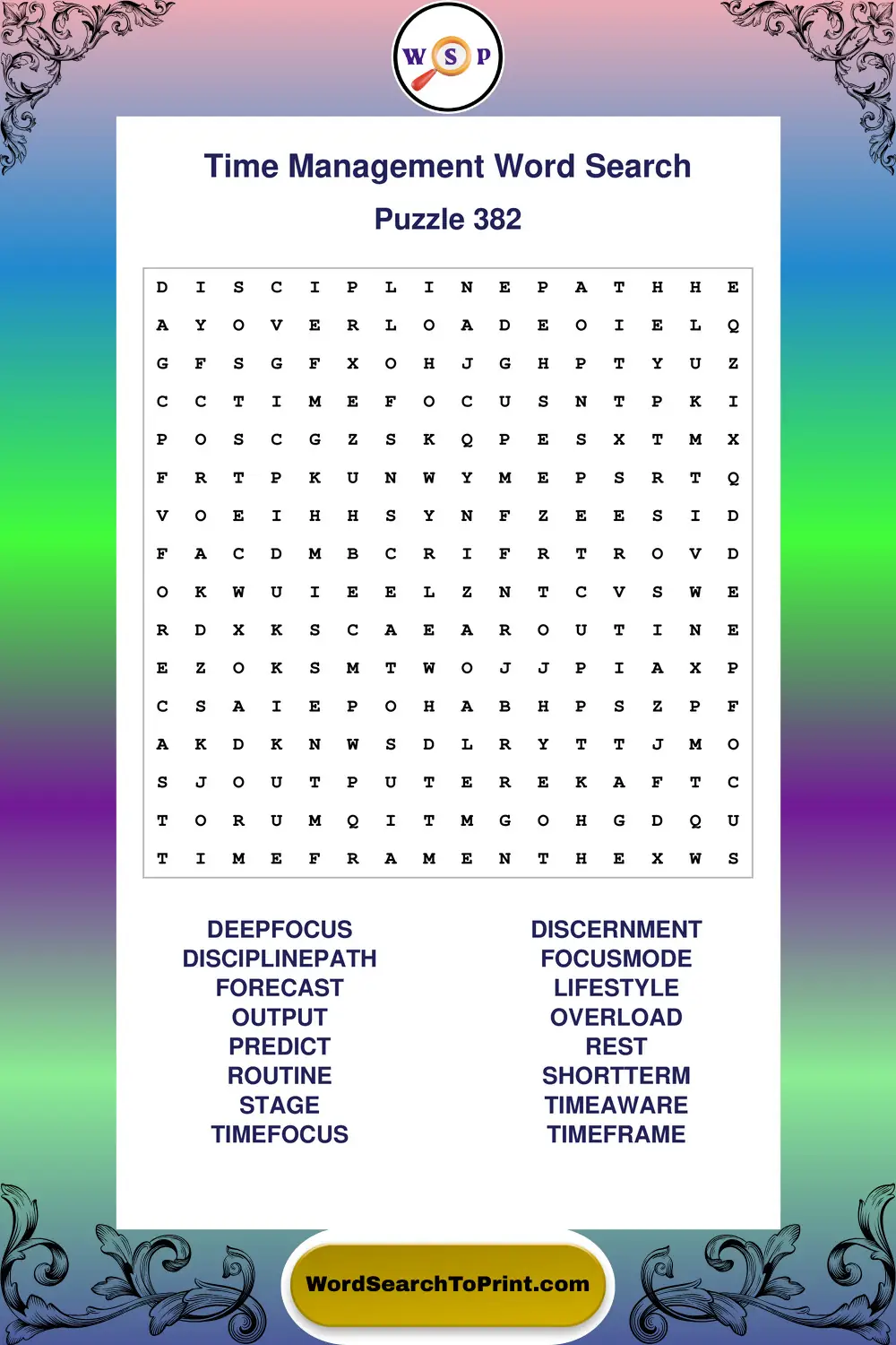 Time Management Word Search Puzzle 382