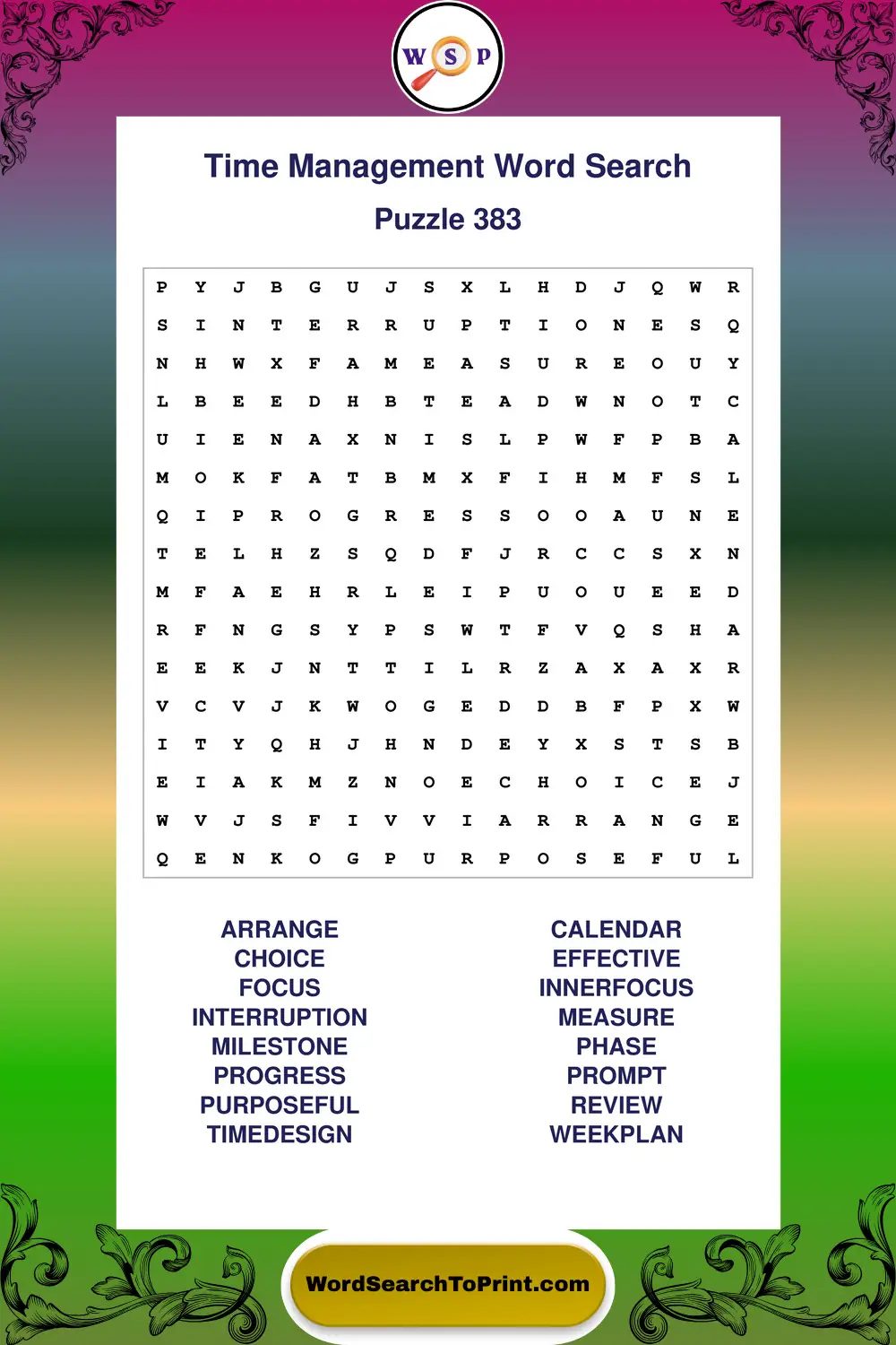 Time Management Word Search Puzzle 383