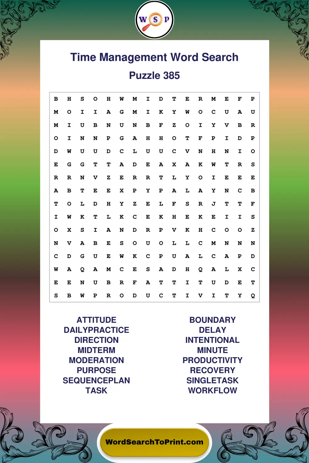 Time Management Word Search Puzzle 385