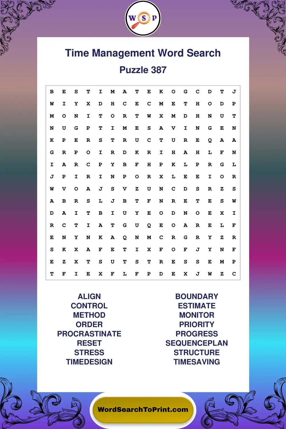 Time Management Word Search Puzzle 387