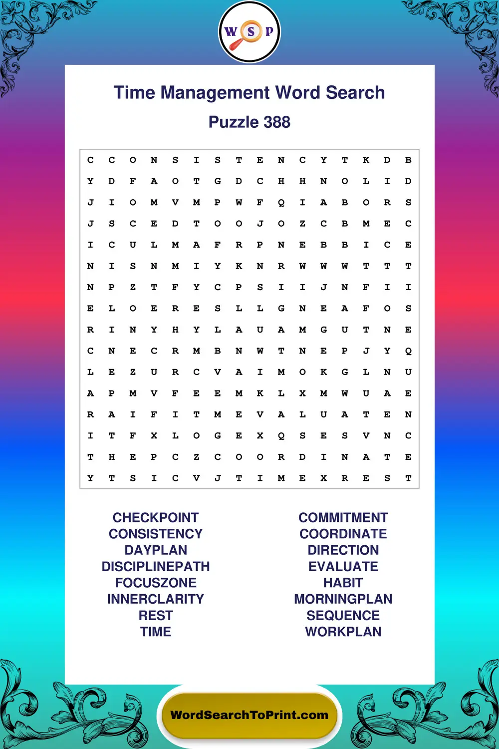 Time Management Word Search Puzzle 388