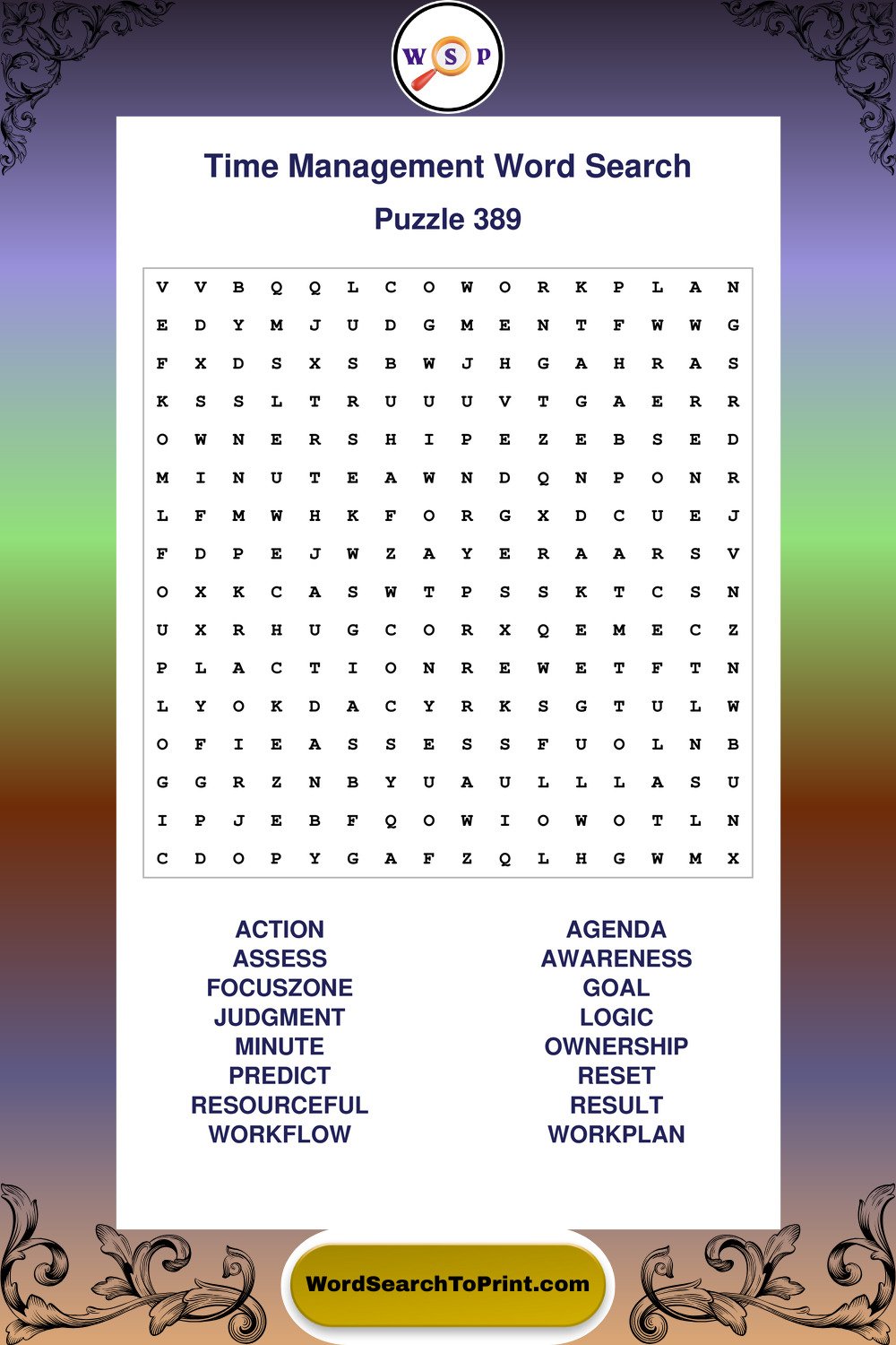 Time Management Word Search Puzzle 389