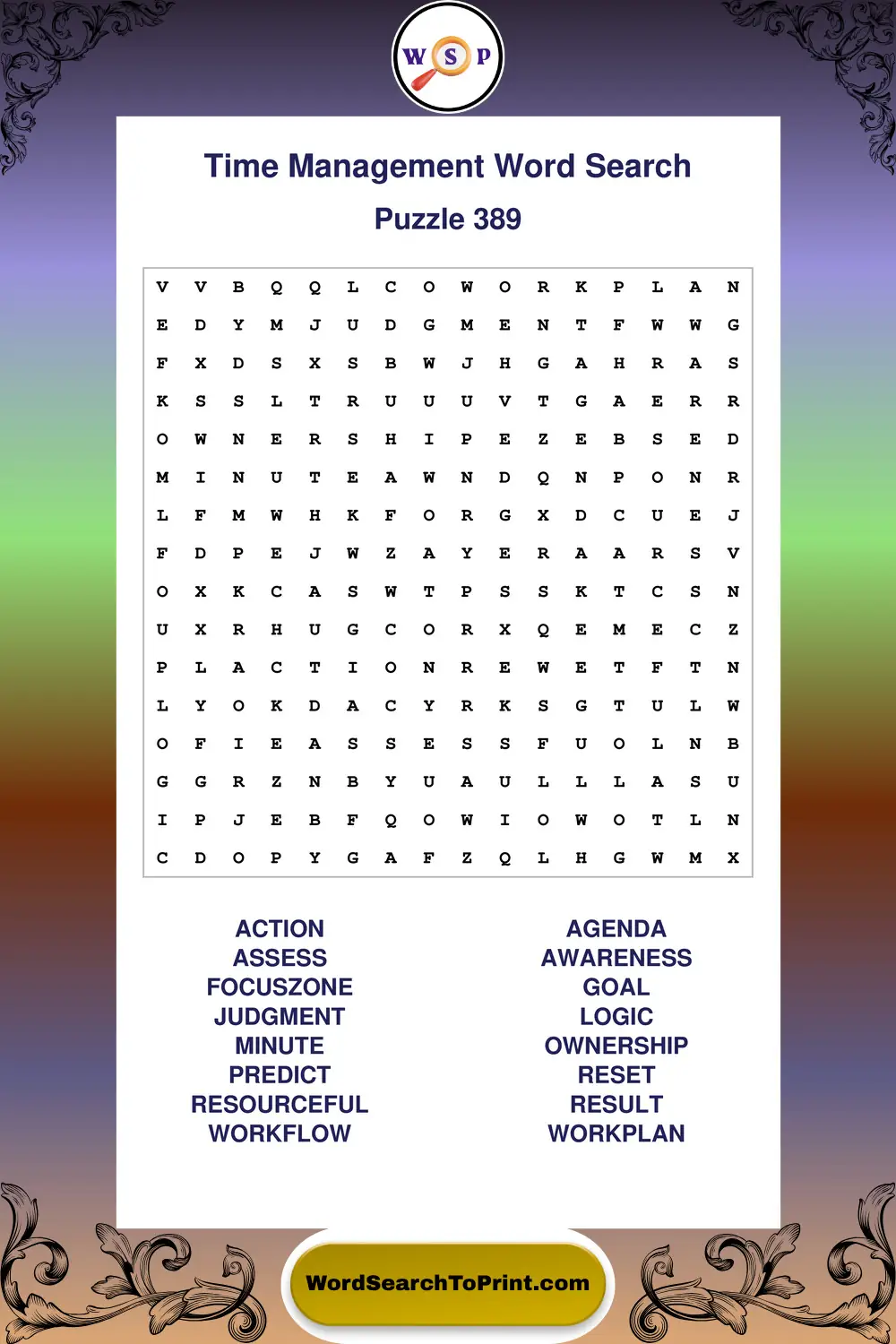 Time Management Word Search Puzzle 389