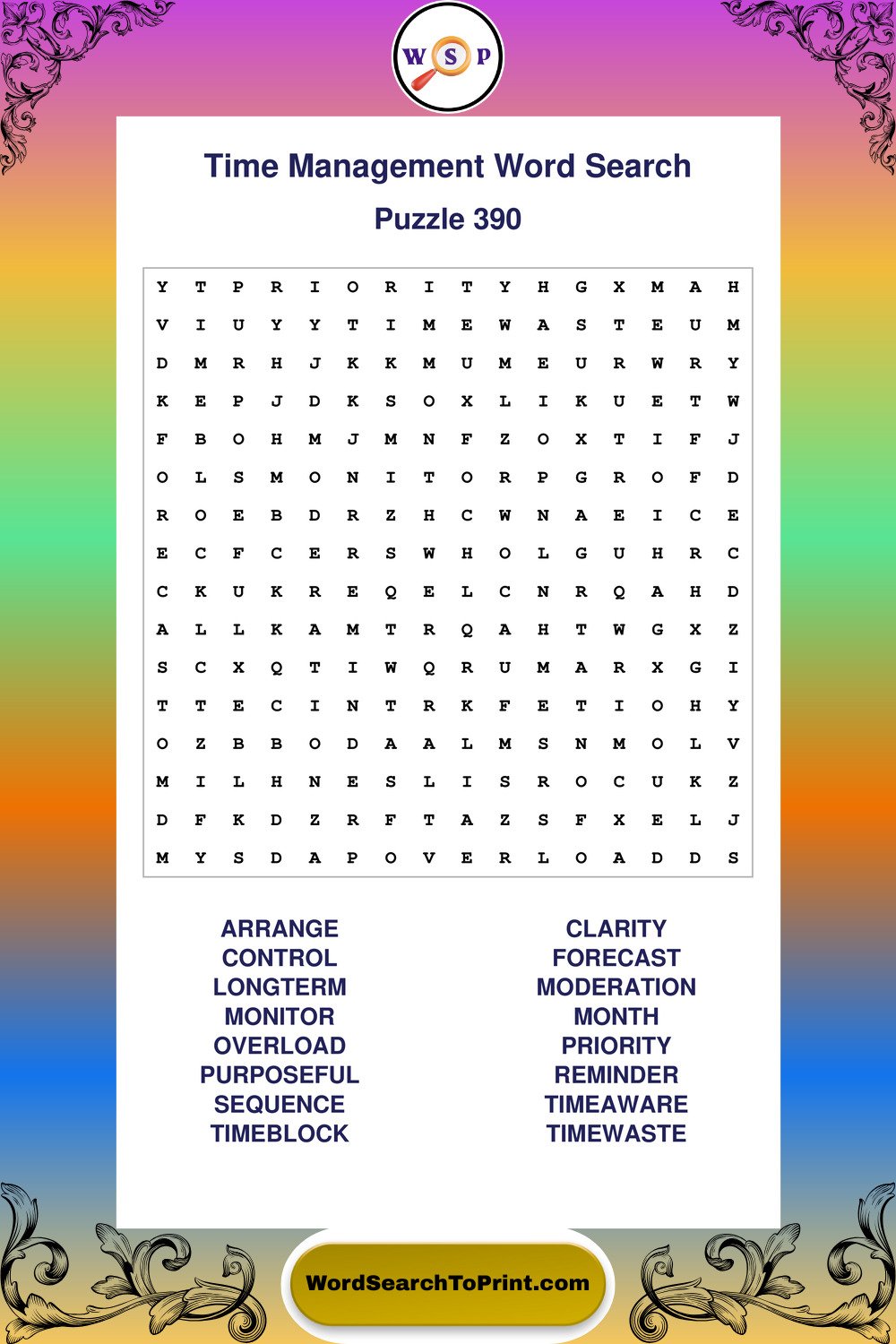 Time Management Word Search Puzzle 390