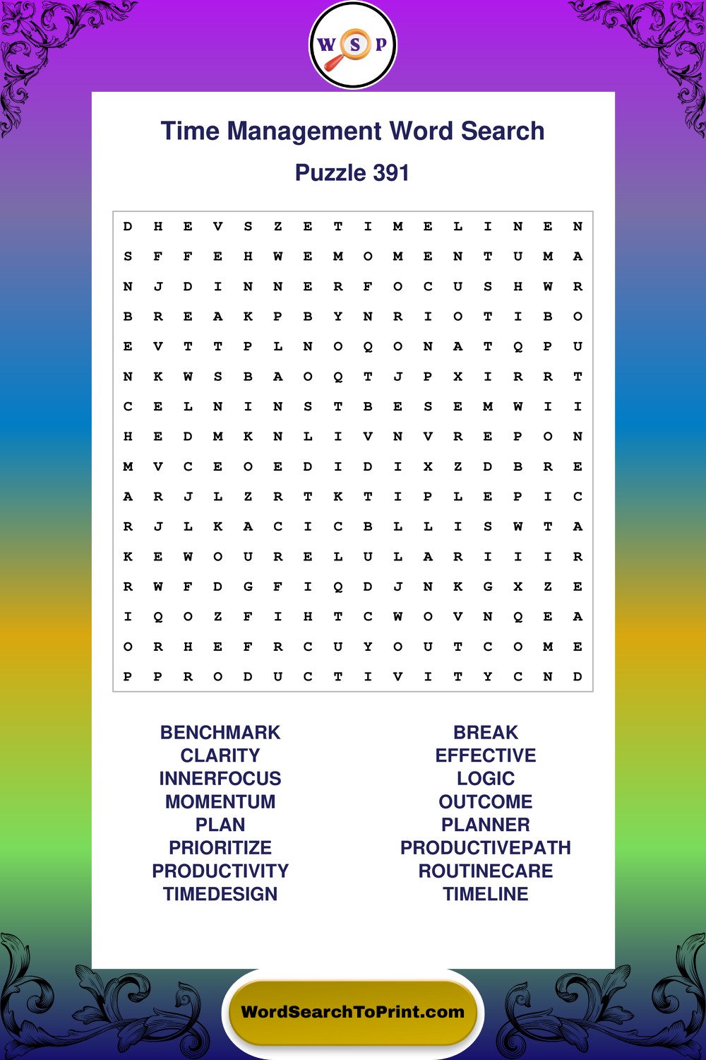 Time Management Word Search Puzzle 391